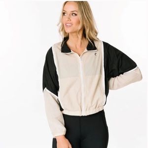 Zyia Active Colorblock Tan Black Lightweight Zip Jacket